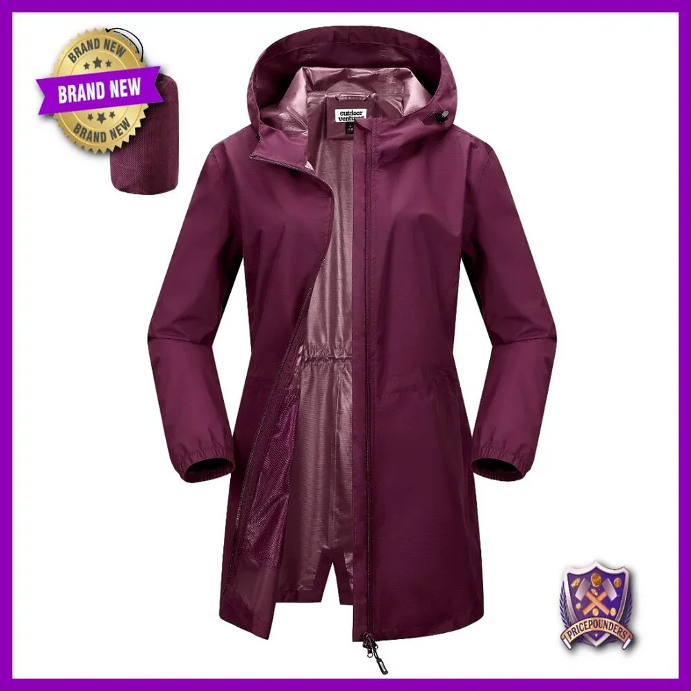 Waterproof Packable Rain Jacket Lightweight Windproof Trench Coat With Hood